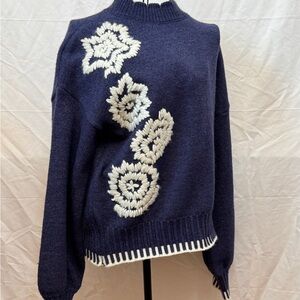 131 - Navy and White Floral Knit Sweater